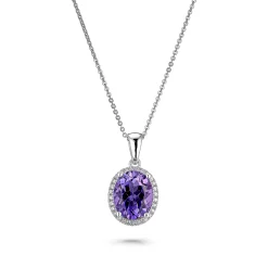 Beaverbrooks 9ct White Gold Diamond Amethyst Pendant