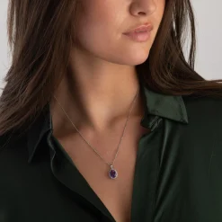 Beaverbrooks 9ct White Gold Diamond Amethyst Pendant