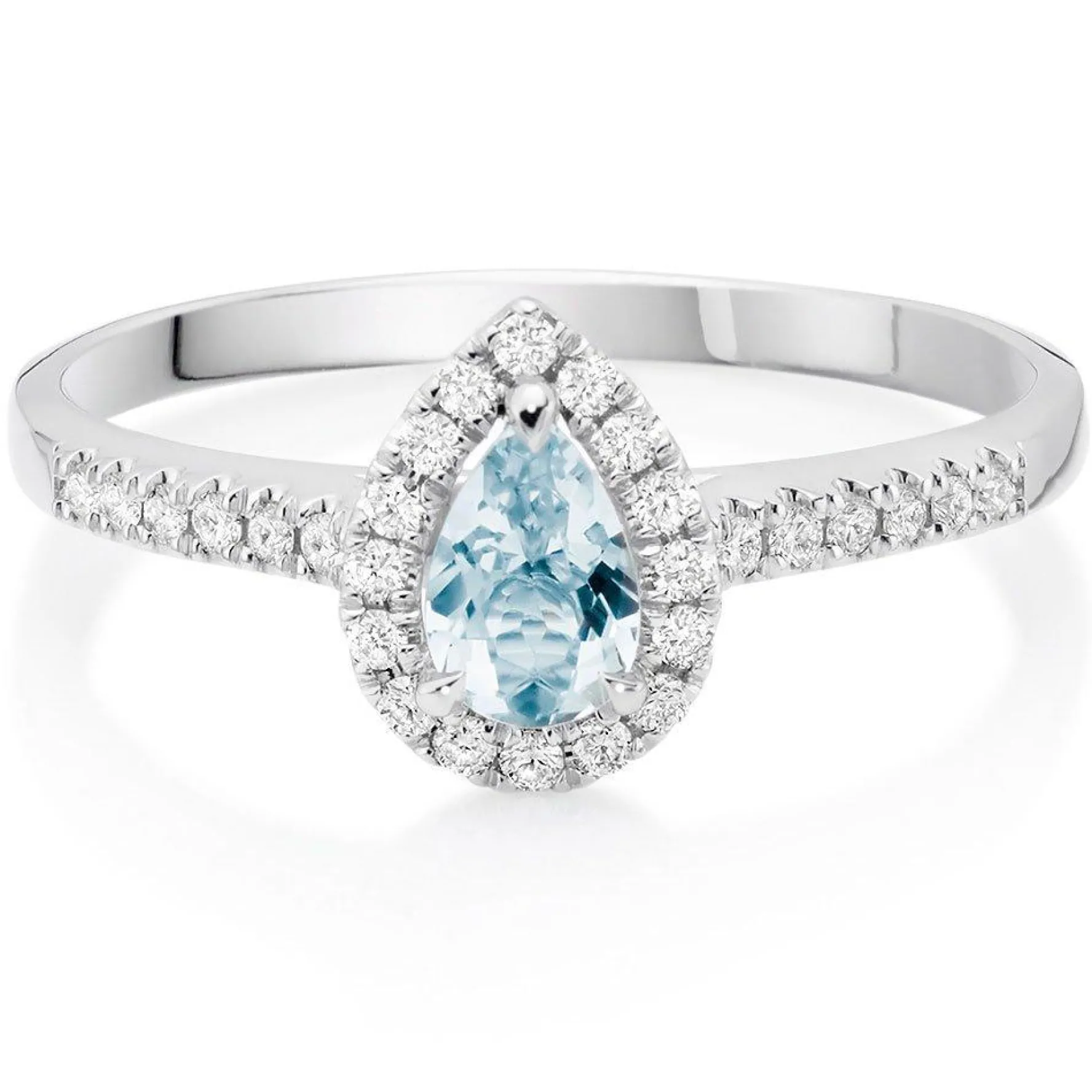 Beaverbrooks 18ct White Gold Diamond Aquamarine Pear Shaped Halo Ring