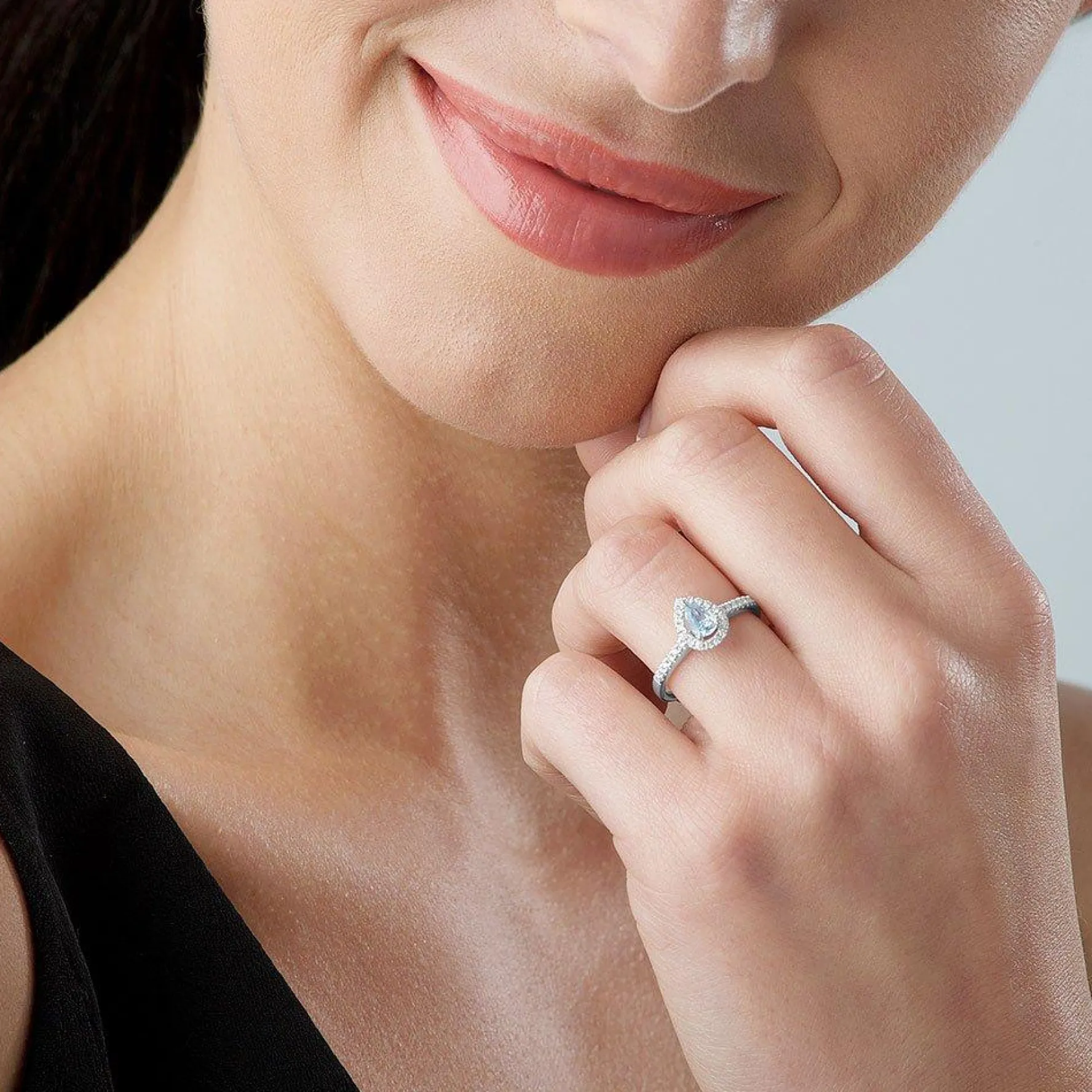 Beaverbrooks 18ct White Gold Diamond Aquamarine Pear Shaped Halo Ring
