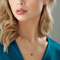 Beaverbrooks 9ct White Gold Diamond Sapphire Pendant