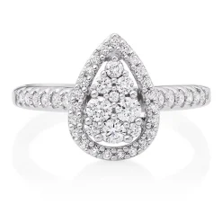 Beaverbrooks 9ct White Gold Diamond Pear Shaped Cluster Halo Ring