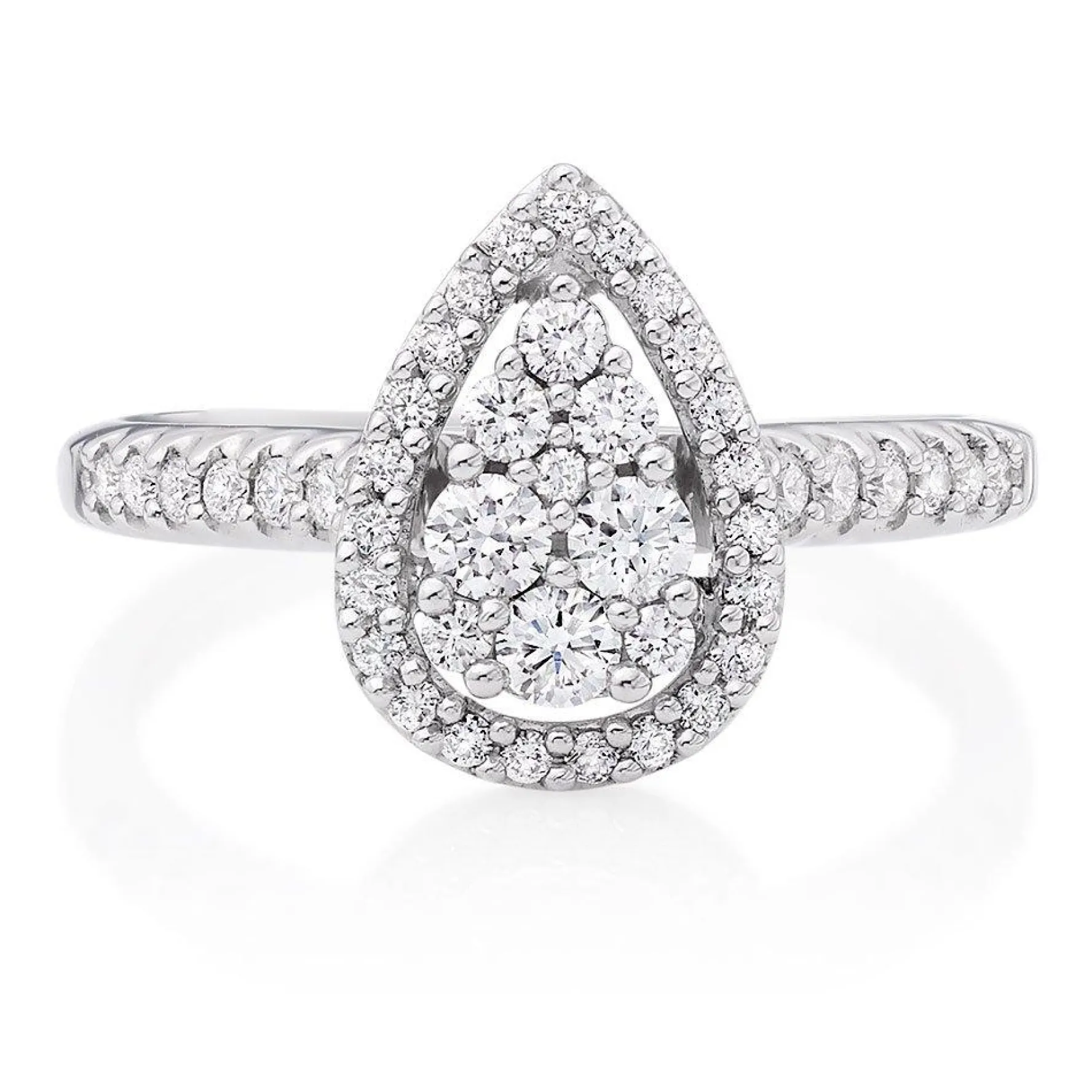 Beaverbrooks 9ct White Gold Diamond Pear Shaped Cluster Halo Ring