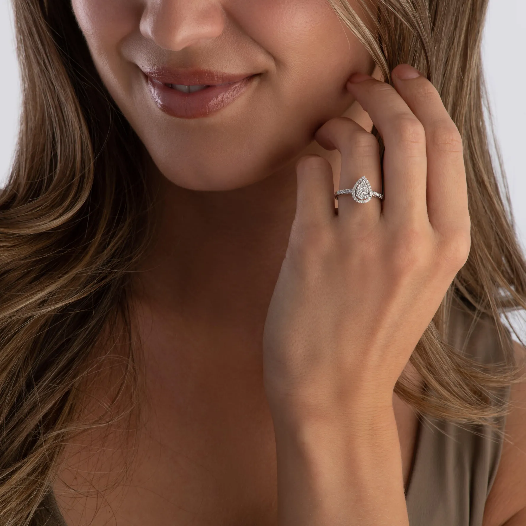 Beaverbrooks 9ct White Gold Diamond Pear Shaped Cluster Halo Ring