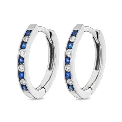 Beaverbrooks 9ct White Gold Diamond Sapphire Huggie Hoop Earrings