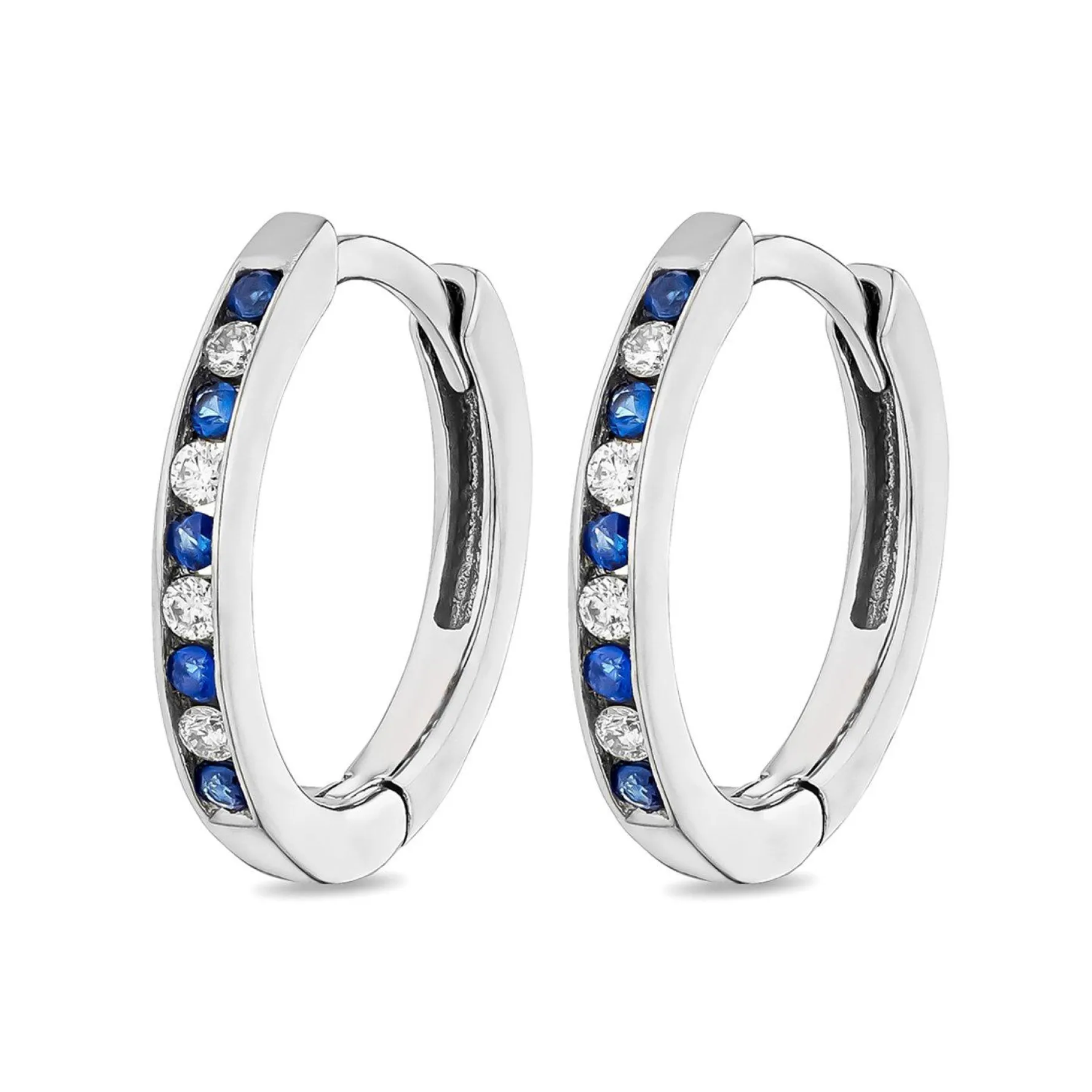 Beaverbrooks 9ct White Gold Diamond Sapphire Huggie Hoop Earrings