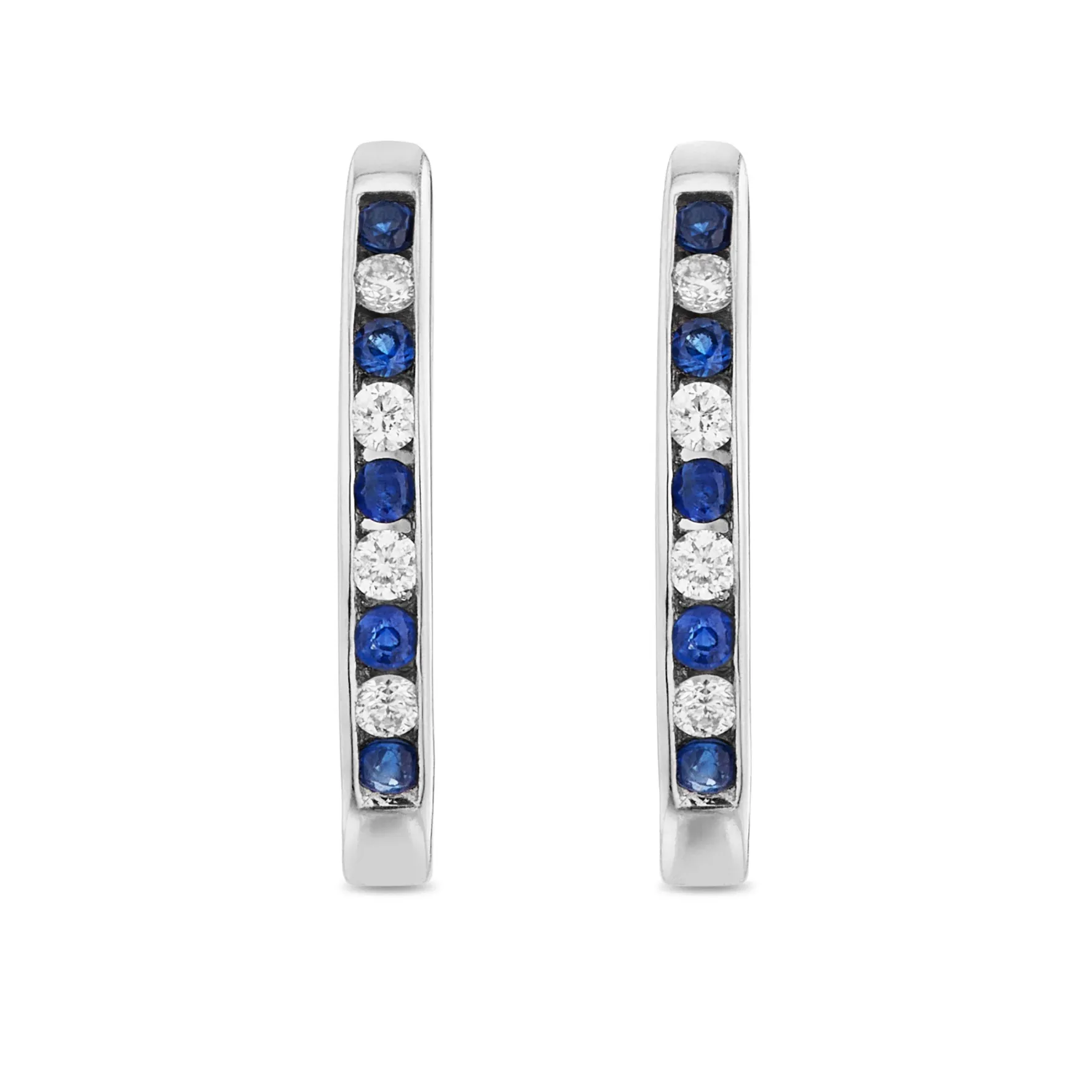 Beaverbrooks 9ct White Gold Diamond Sapphire Huggie Hoop Earrings