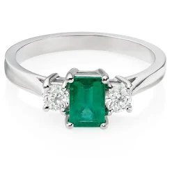 Beaverbrooks 18ct White Gold Diamond Emerald Three Stone Ring