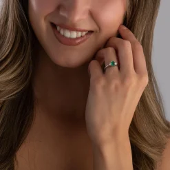 Beaverbrooks 18ct White Gold Diamond Emerald Three Stone Ring