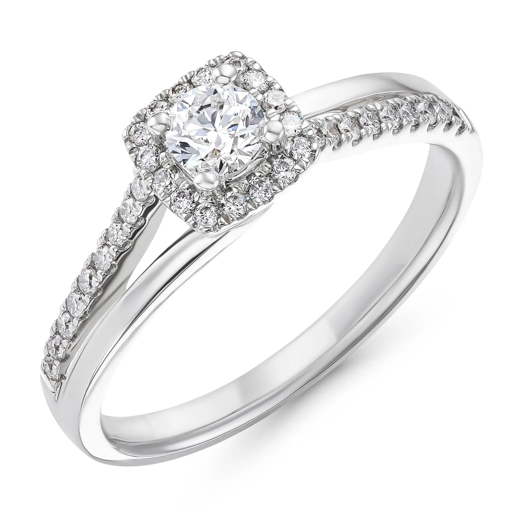 Beaverbrooks 18ct White Gold Diamond Halo Engagement Ring