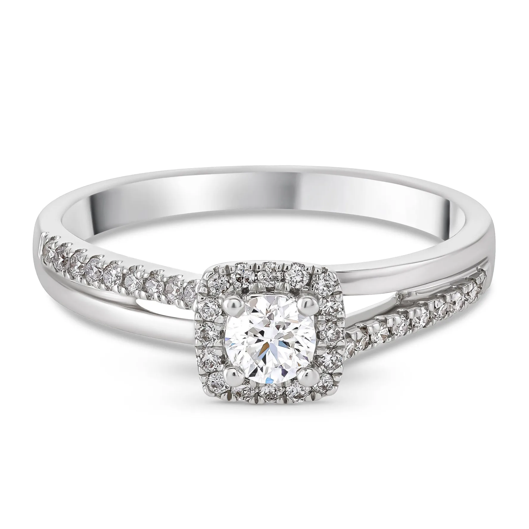 Beaverbrooks 18ct White Gold Diamond Halo Engagement Ring