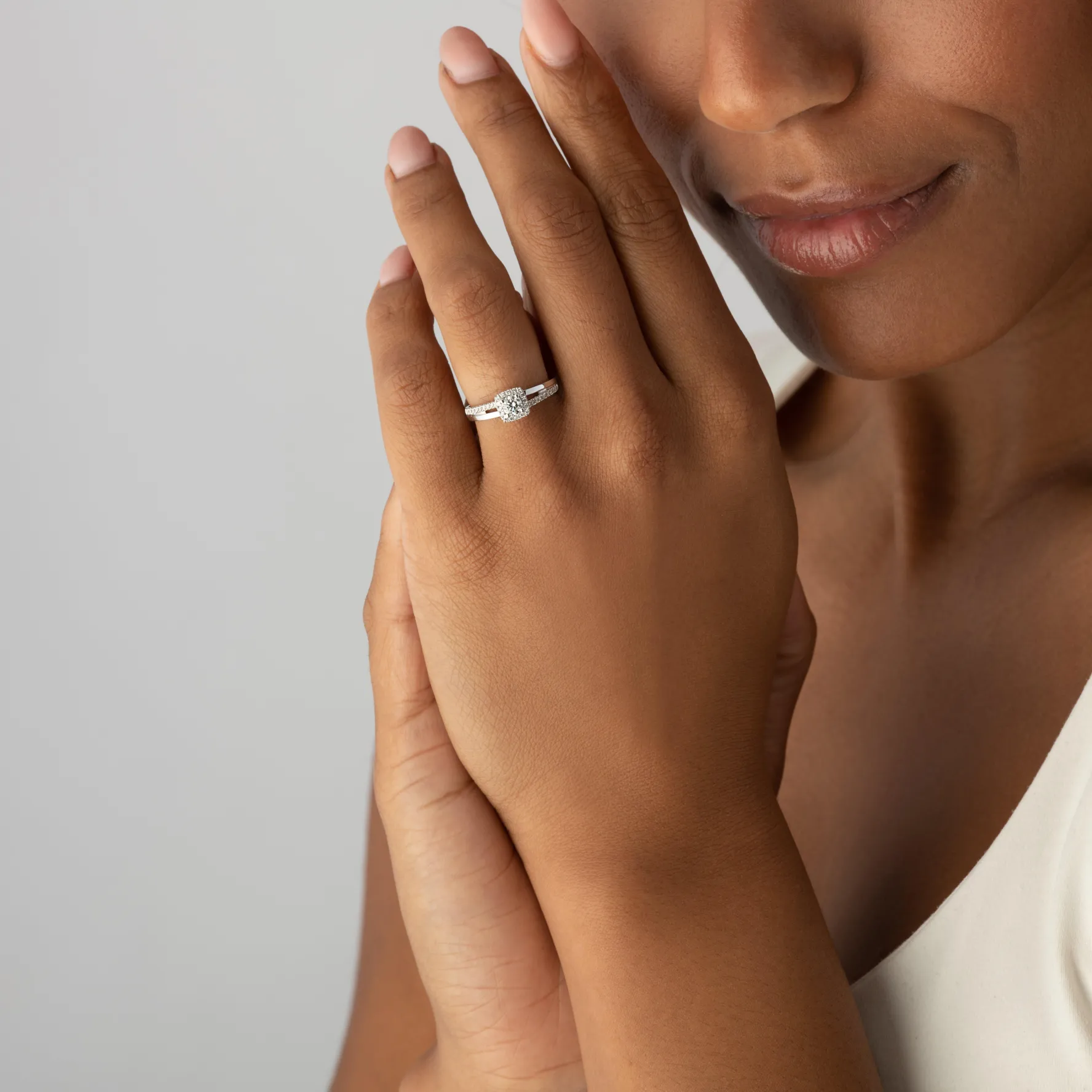 Beaverbrooks 18ct White Gold Diamond Halo Engagement Ring