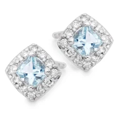 Beaverbrooks 9ct White Gold Diamond Aquamarine Stud Earrings