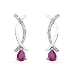 Beaverbrooks 9ct White Gold Diamond Ruby Drop Earrings