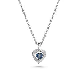Beaverbrooks 9ct White Gold Diamond Sapphire Heart Pendant