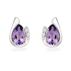 Beaverbrooks 9ct White Gold Diamond Amethyst Earrings
