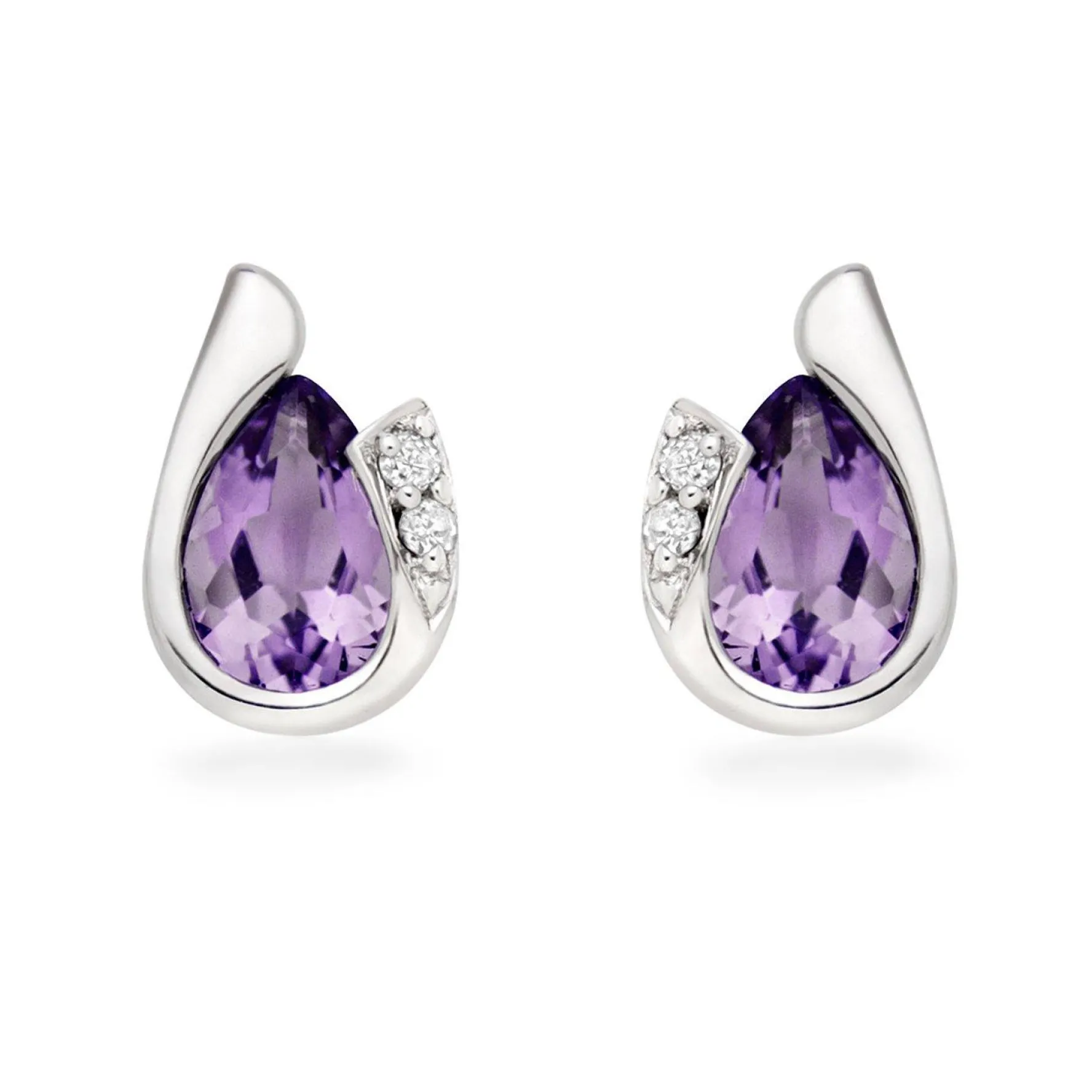 Beaverbrooks 9ct White Gold Diamond Amethyst Earrings