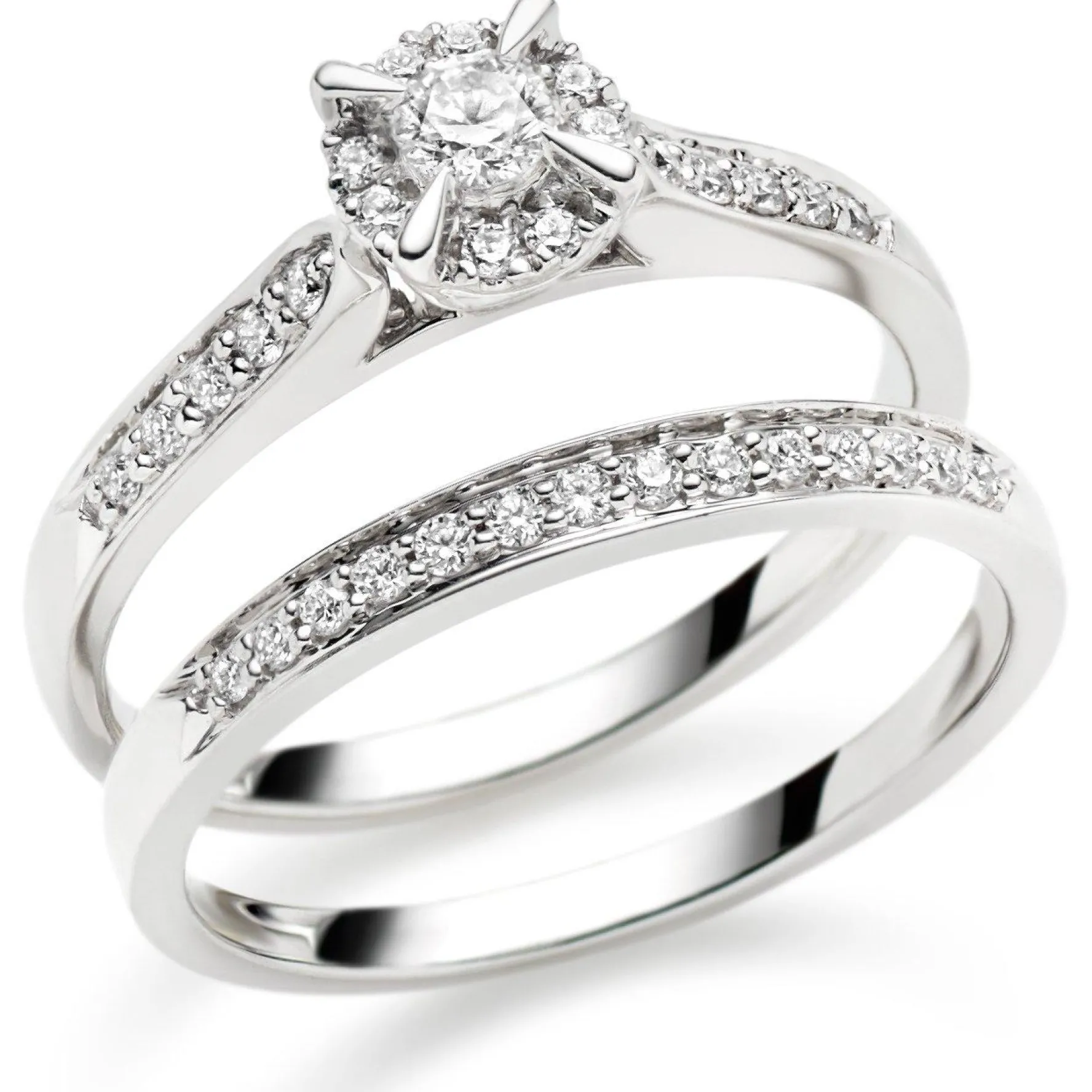 Beaverbrooks 18ct White Gold Diamond 4mm Halo Bridal Set