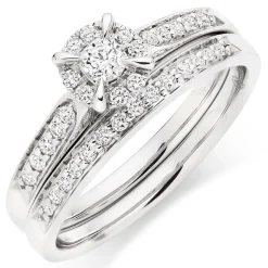 Beaverbrooks 18ct White Gold Diamond 4mm Halo Bridal Set