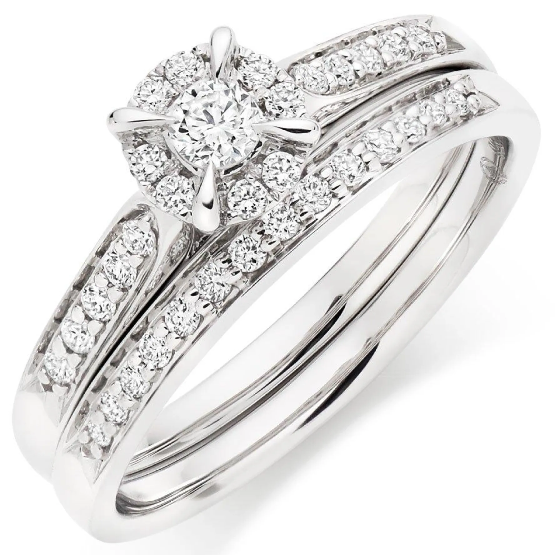 Beaverbrooks 18ct White Gold Diamond 4mm Halo Bridal Set