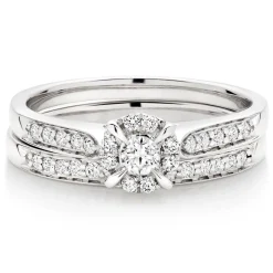 Beaverbrooks 18ct White Gold Diamond 4mm Halo Bridal Set