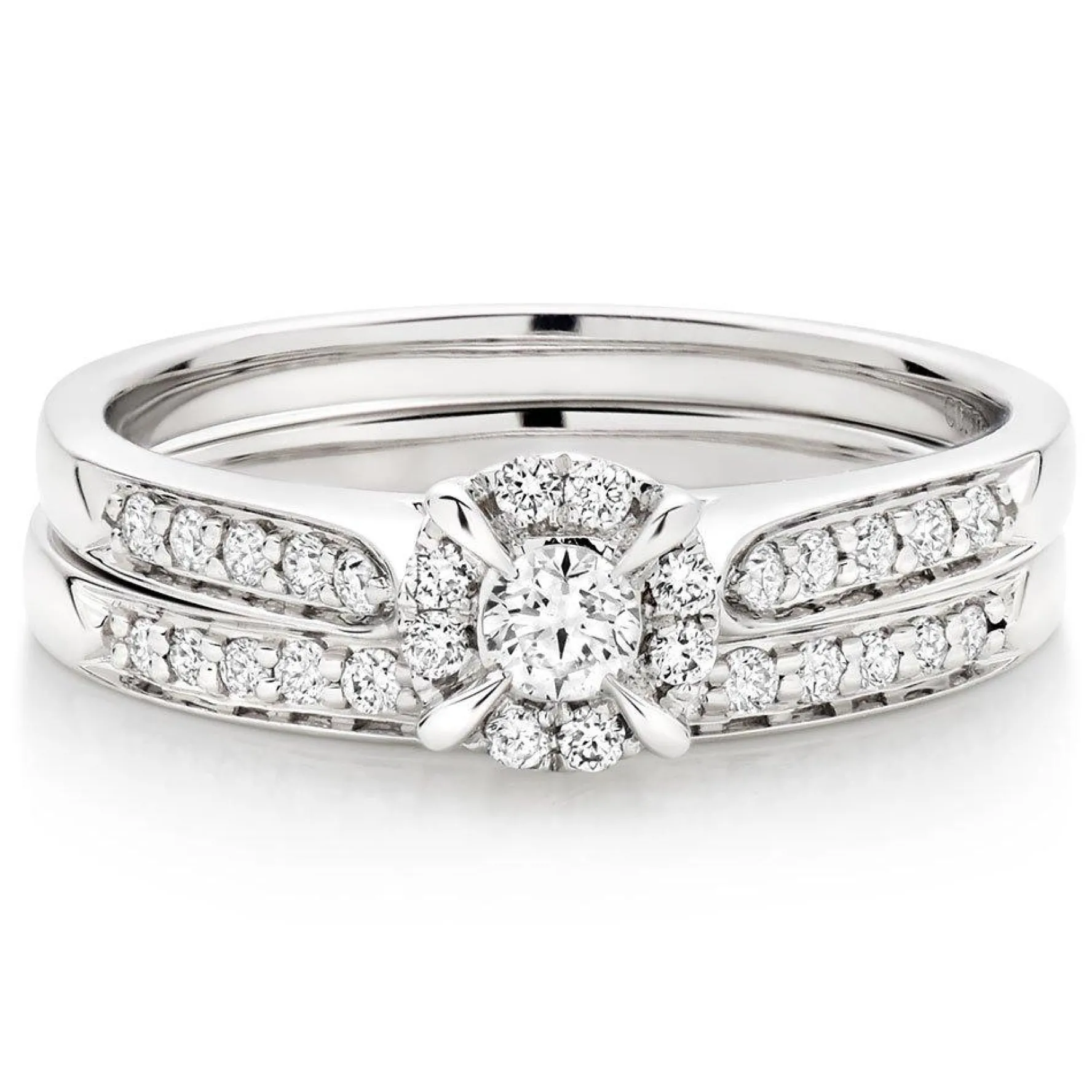 Beaverbrooks 18ct White Gold Diamond 4mm Halo Bridal Set