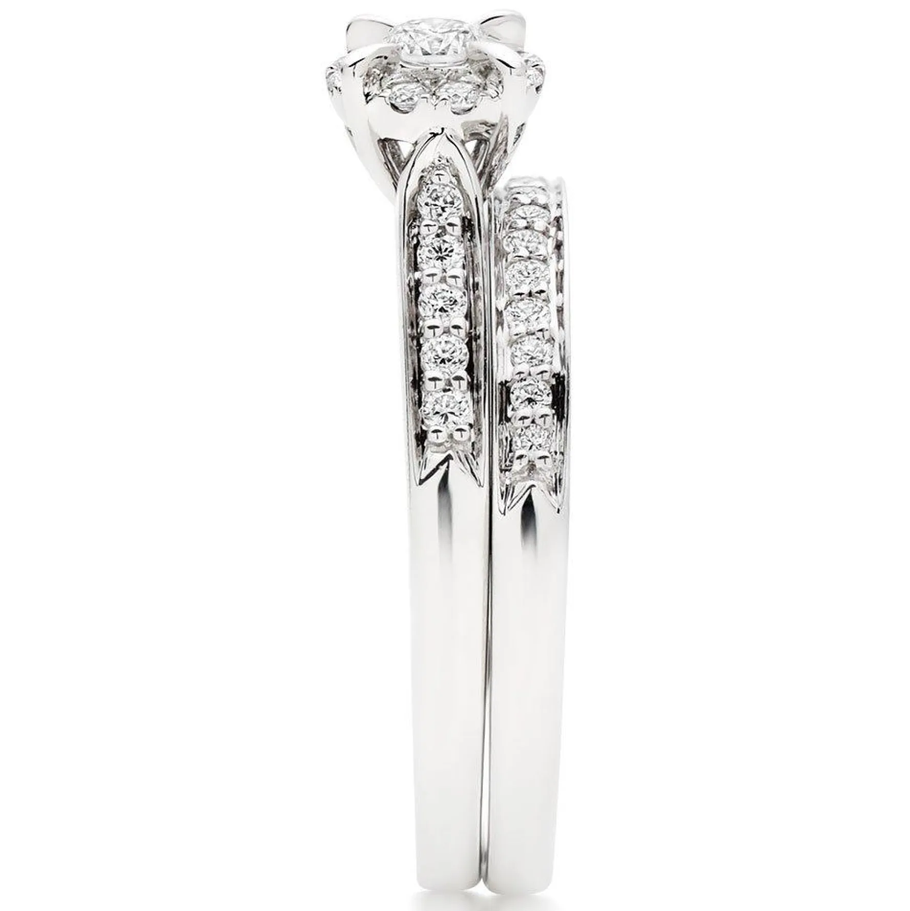 Beaverbrooks 18ct White Gold Diamond 4mm Halo Bridal Set