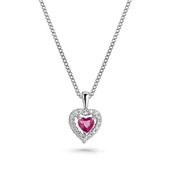 Beaverbrooks 9ct White Gold Diamond Ruby Heart Pendant