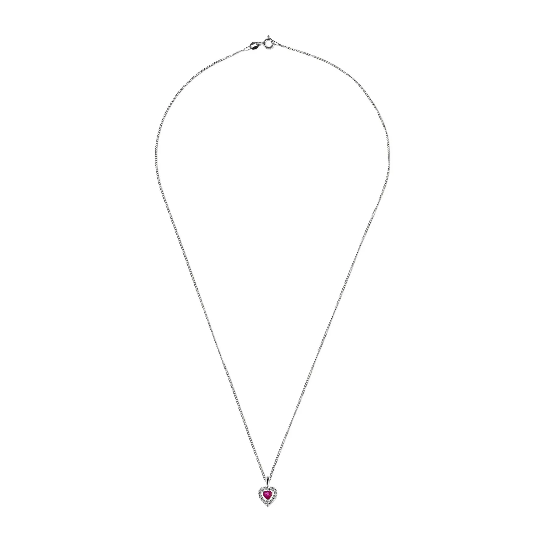 Beaverbrooks 9ct White Gold Diamond Ruby Heart Pendant