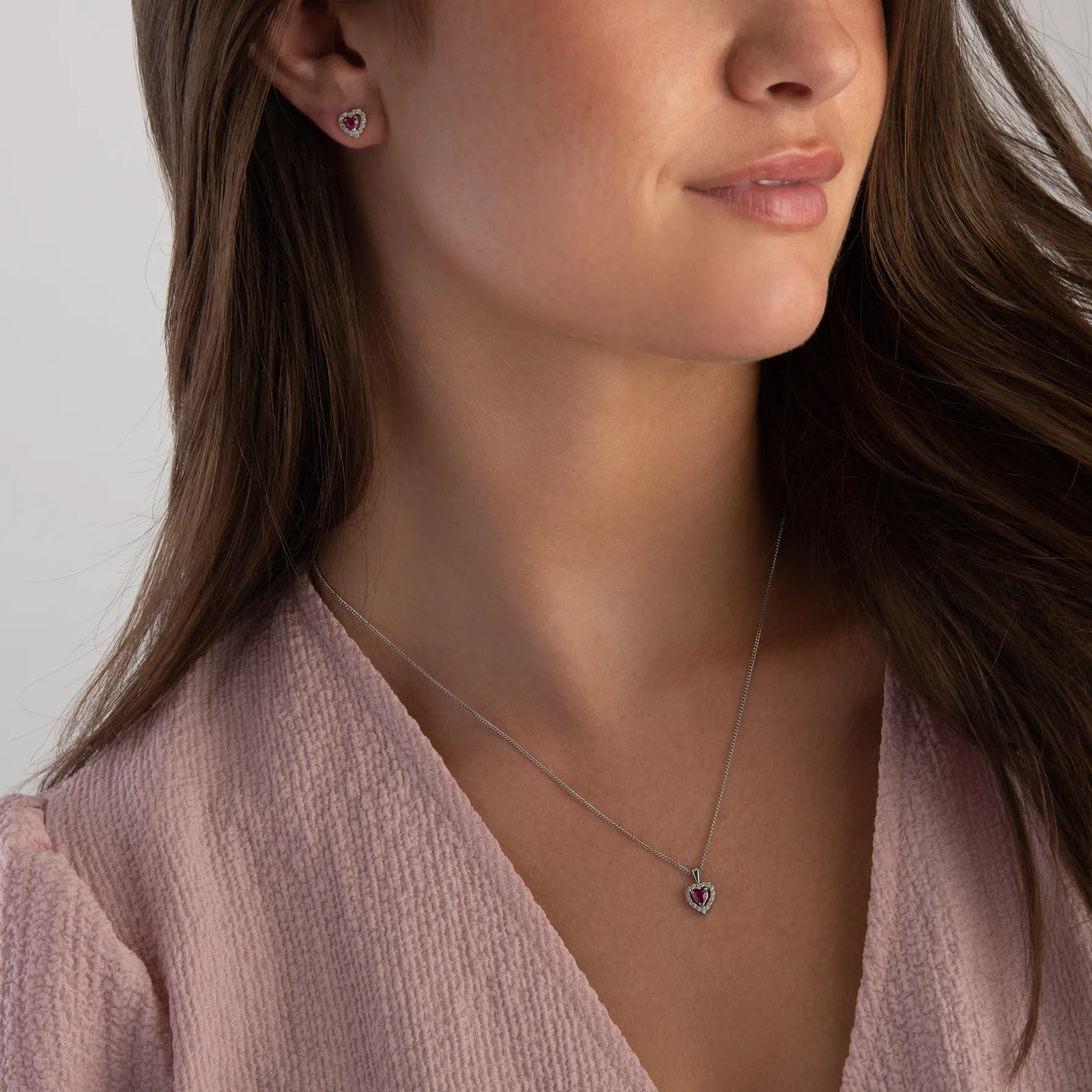 Beaverbrooks 9ct White Gold Diamond Ruby Heart Pendant