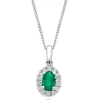 Beaverbrooks 18ct White Gold Diamond Emerald Halo Pendant