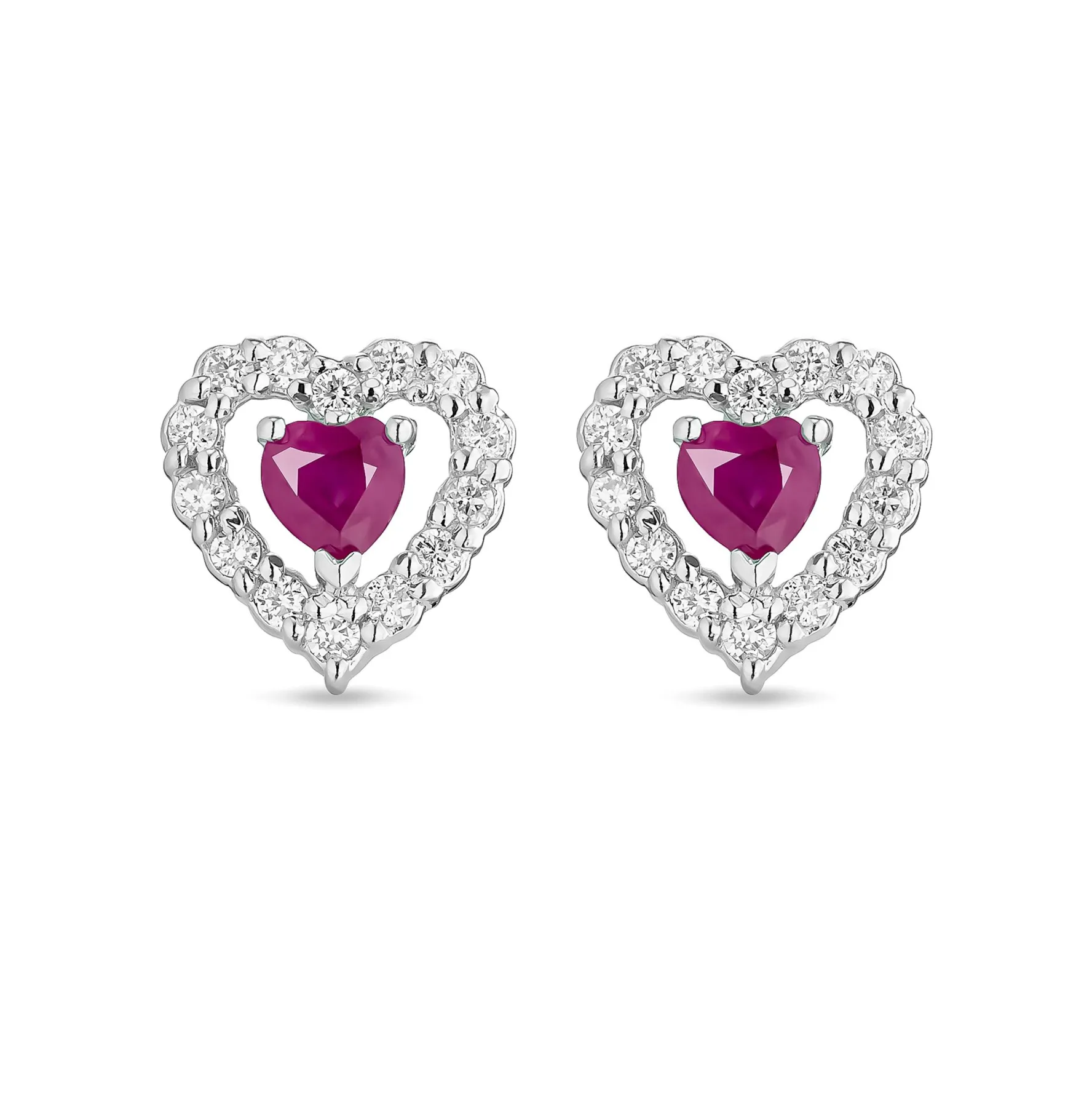 Beaverbrooks 9ct White Gold Diamond Ruby Heart Earrings