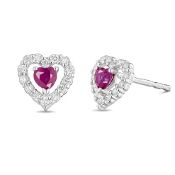 Beaverbrooks 9ct White Gold Diamond Ruby Heart Earrings