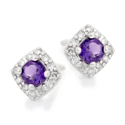 Beaverbrooks 9ct White Gold Diamond Amethyst Stud Earrings