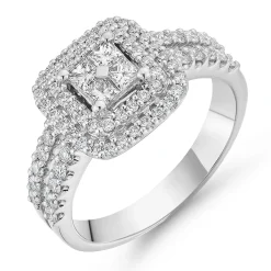 Beaverbrooks 18ct White Gold Diamond Cluster Halo Engagement Ring