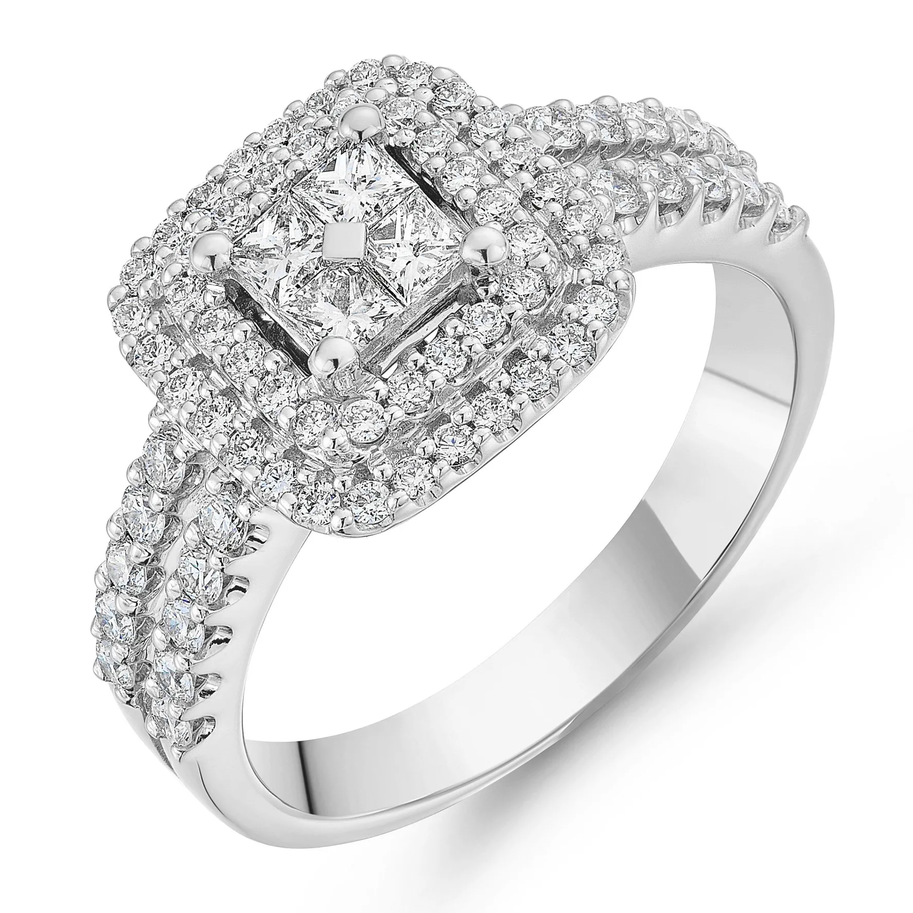 Beaverbrooks 18ct White Gold Diamond Cluster Halo Engagement Ring