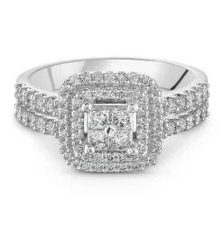 Beaverbrooks 18ct White Gold Diamond Cluster Halo Engagement Ring
