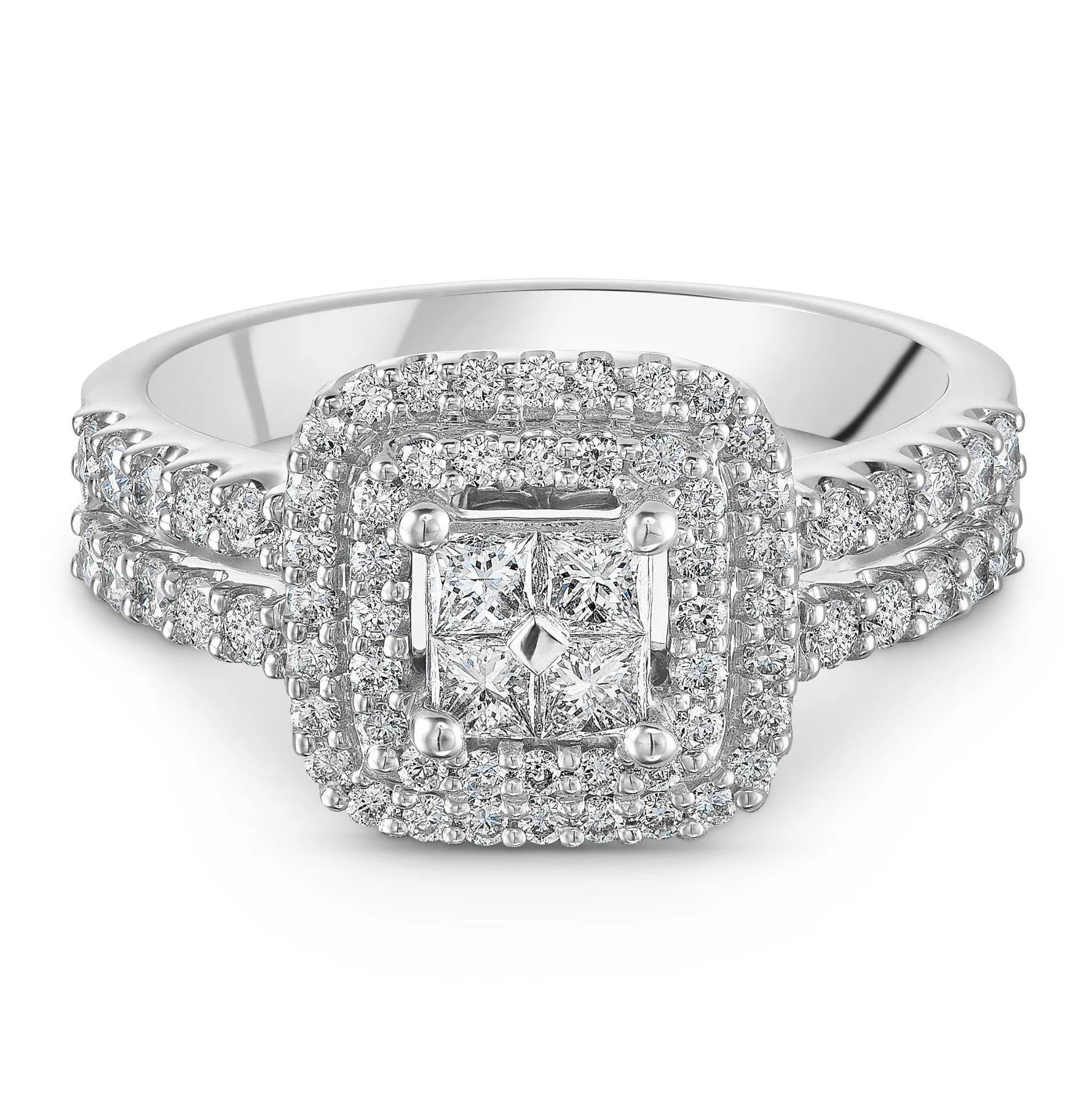 Beaverbrooks 18ct White Gold Diamond Cluster Halo Engagement Ring