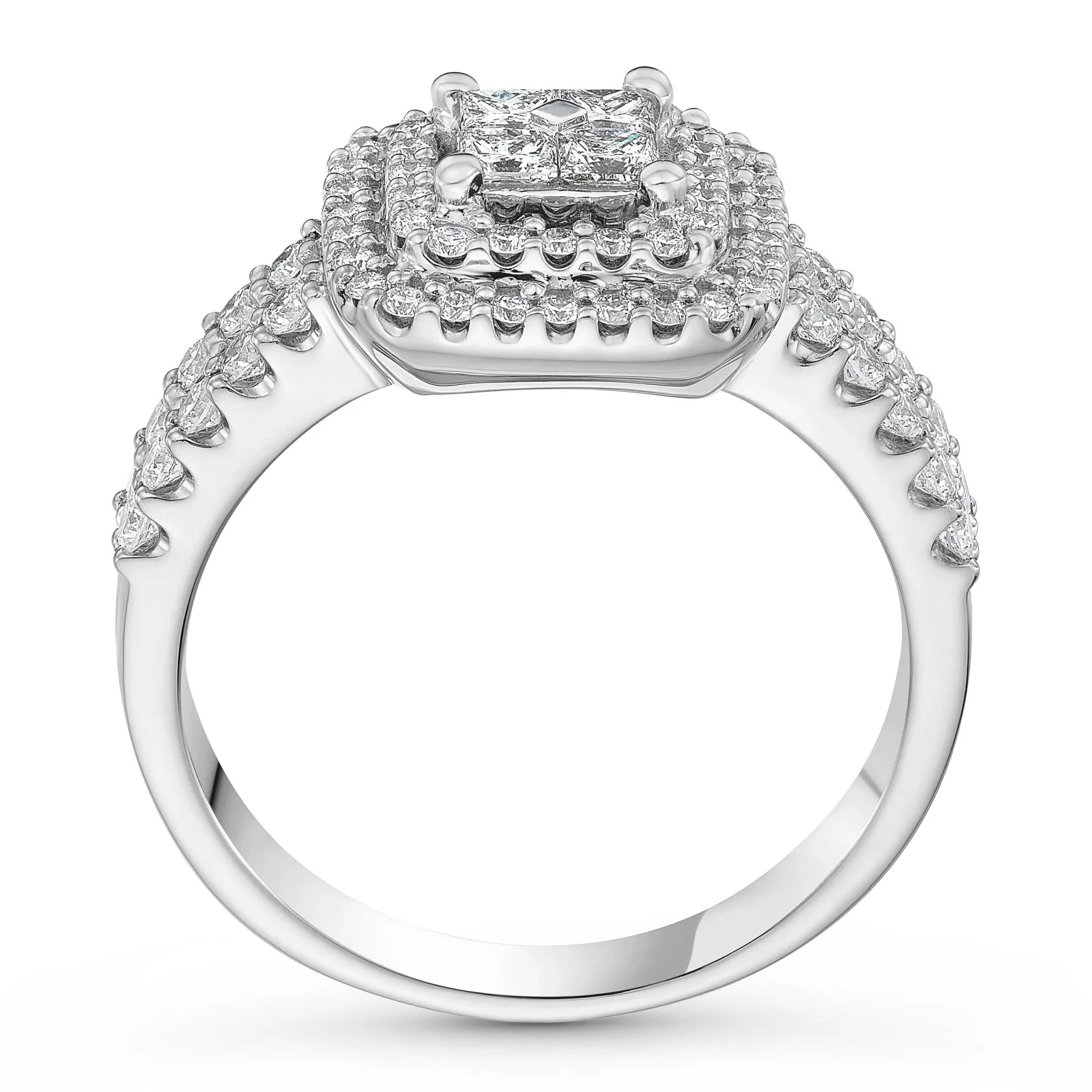 Beaverbrooks 18ct White Gold Diamond Cluster Halo Engagement Ring