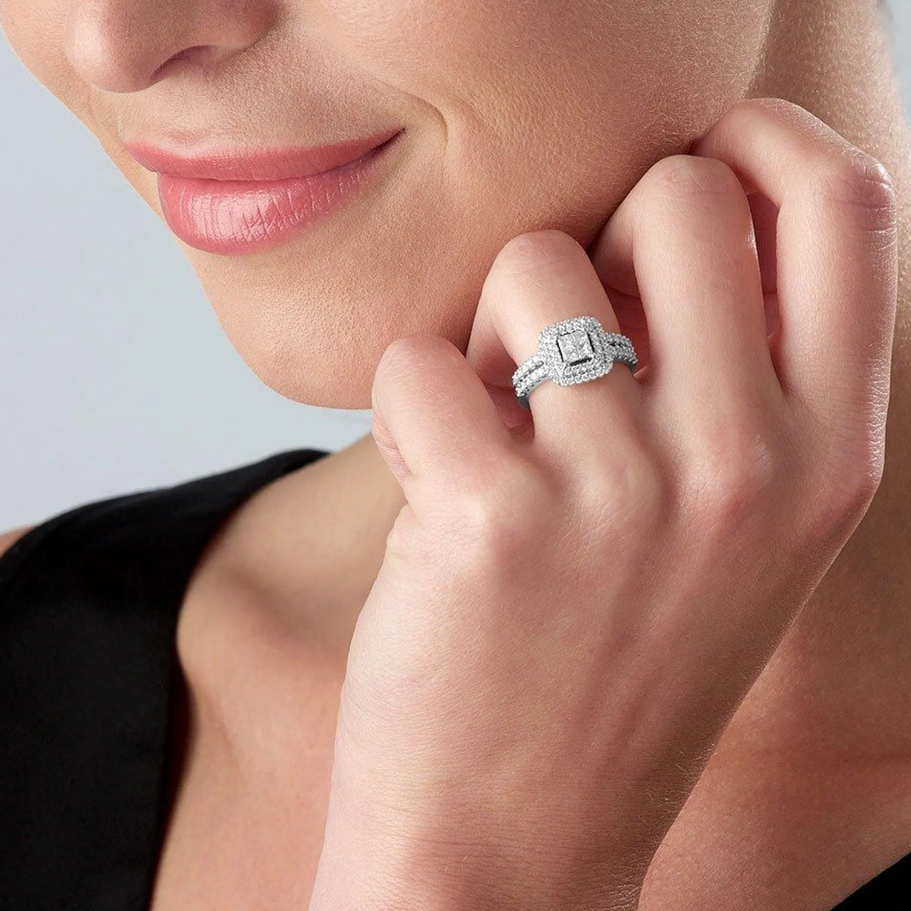 Beaverbrooks 18ct White Gold Diamond Cluster Halo Engagement Ring
