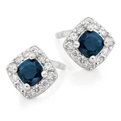 Beaverbrooks 9ct White Gold Diamond Sapphire Stud Earrings