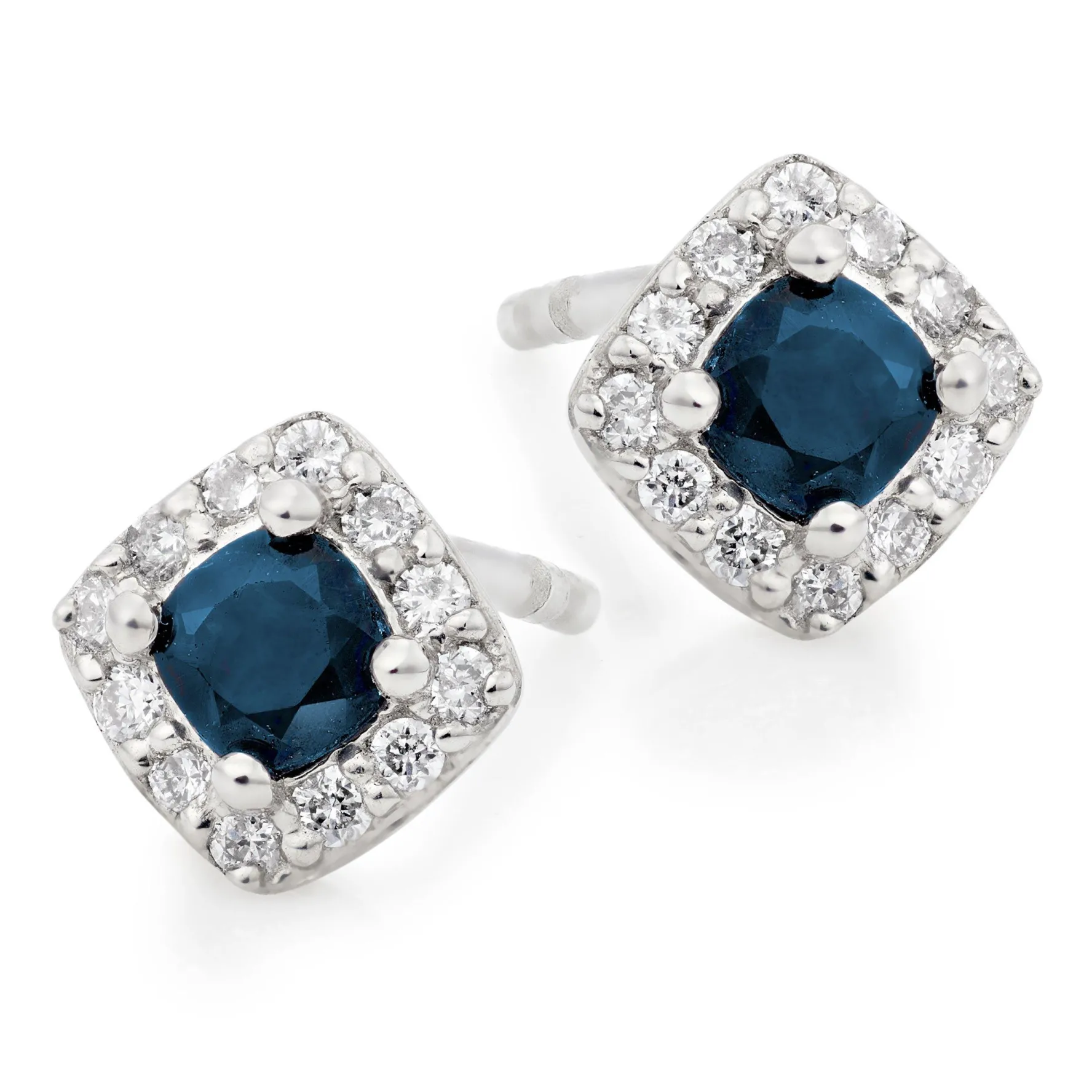 Beaverbrooks 9ct White Gold Diamond Sapphire Stud Earrings