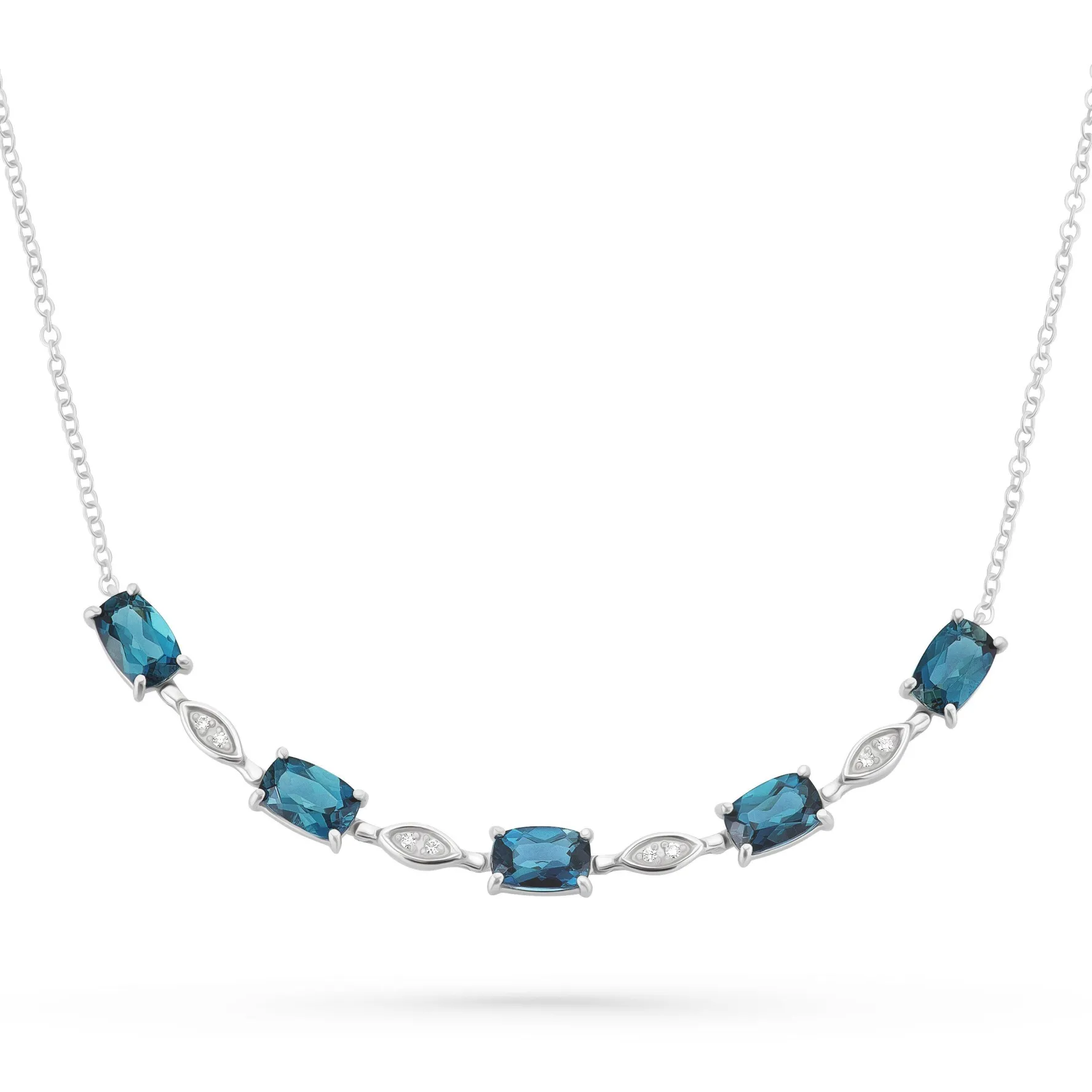Beaverbrooks 9ct White Gold Diamond Blue Topaz Necklace