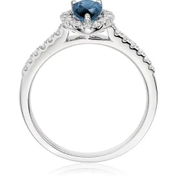 Beaverbrooks 18ct White Gold Diamond Sapphire Pear Shaped Halo Ring