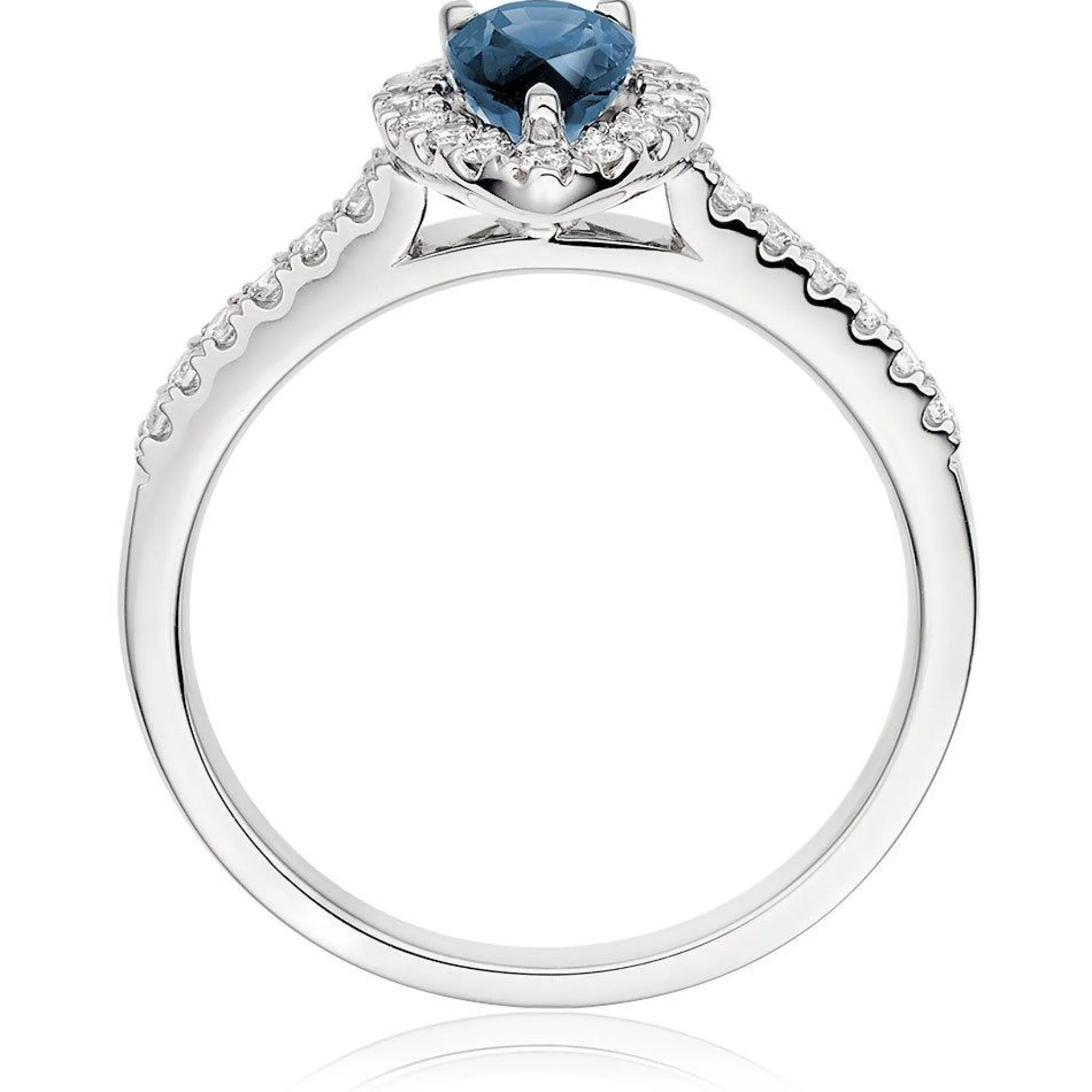 Beaverbrooks 18ct White Gold Diamond Sapphire Pear Shaped Halo Ring