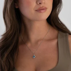 Beaverbrooks 9ct White Gold Diamond Blue Topaz Pendant