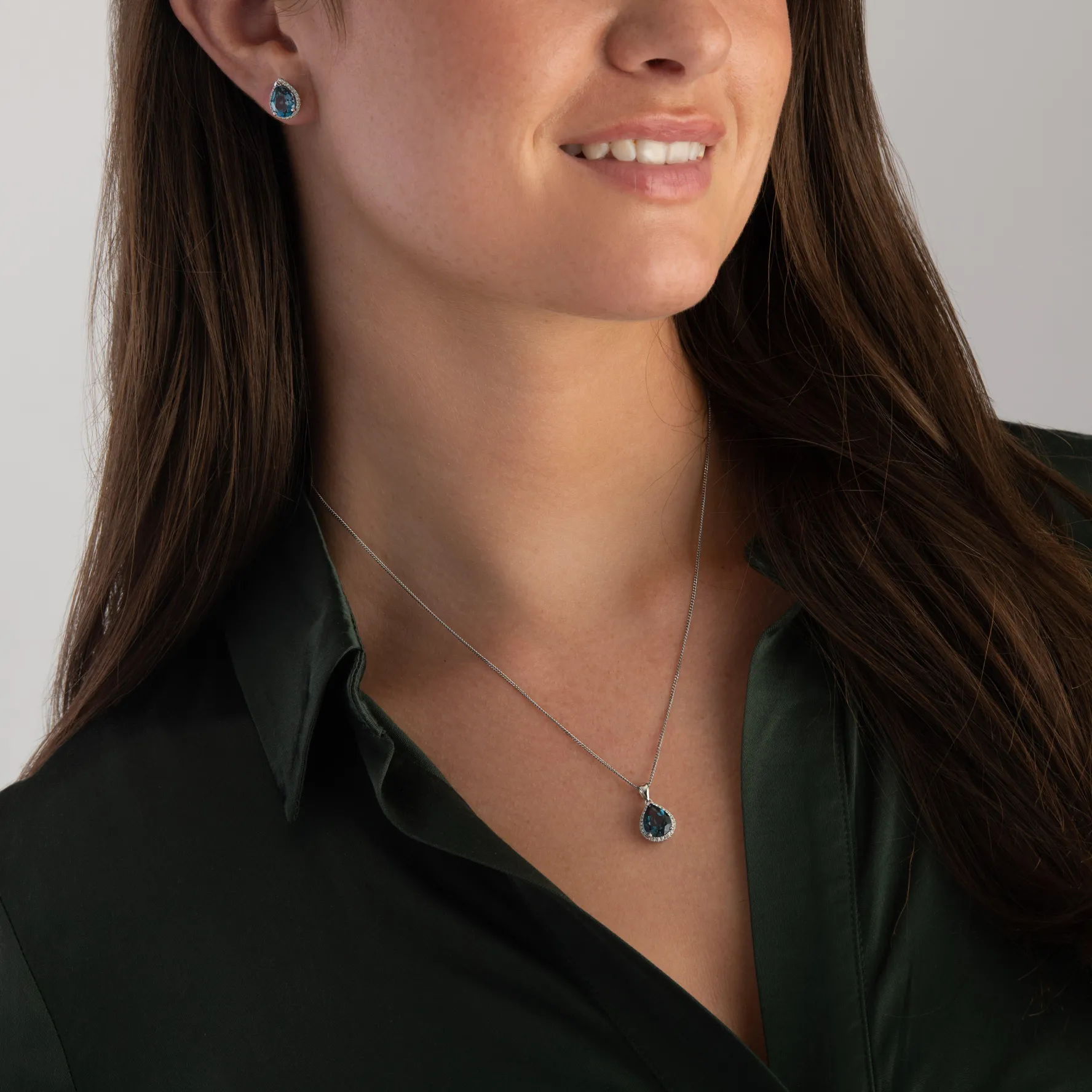 Beaverbrooks 9ct White Gold Diamond Blue Topaz Pendant