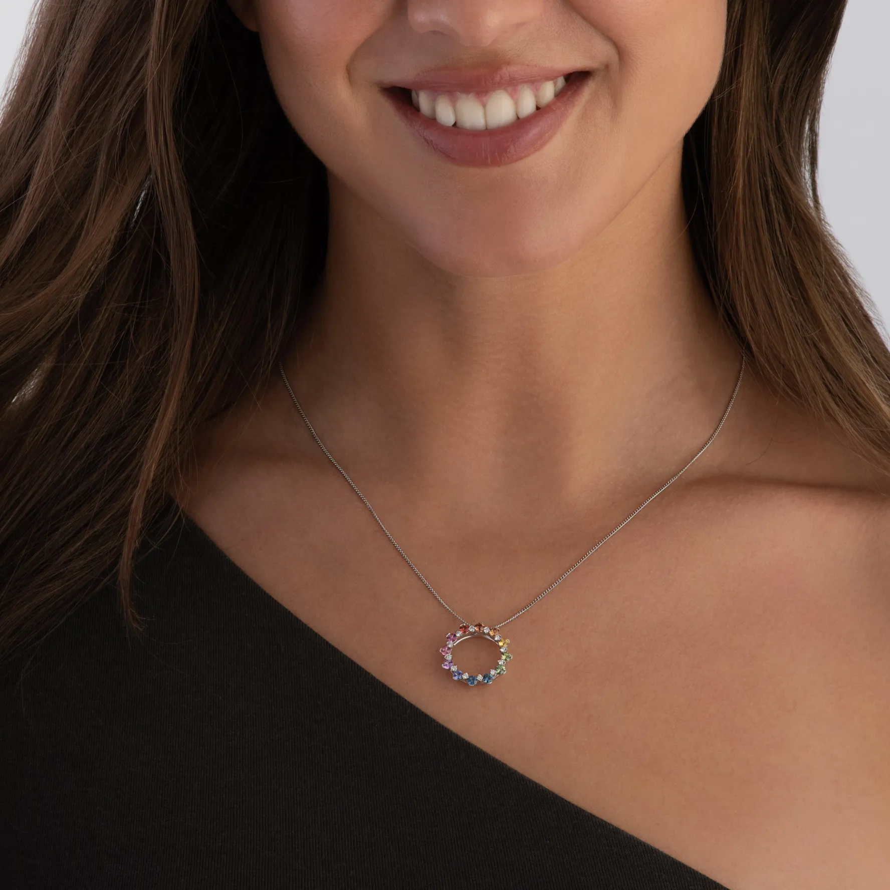 Beaverbrooks 18ct White Gold Diamond Sapphire Pendant