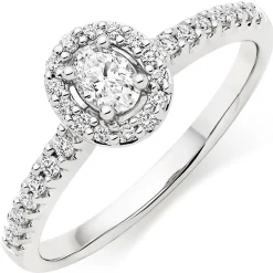 Beaverbrooks 18ct White Gold Diamond Oval Cut Halo Ring