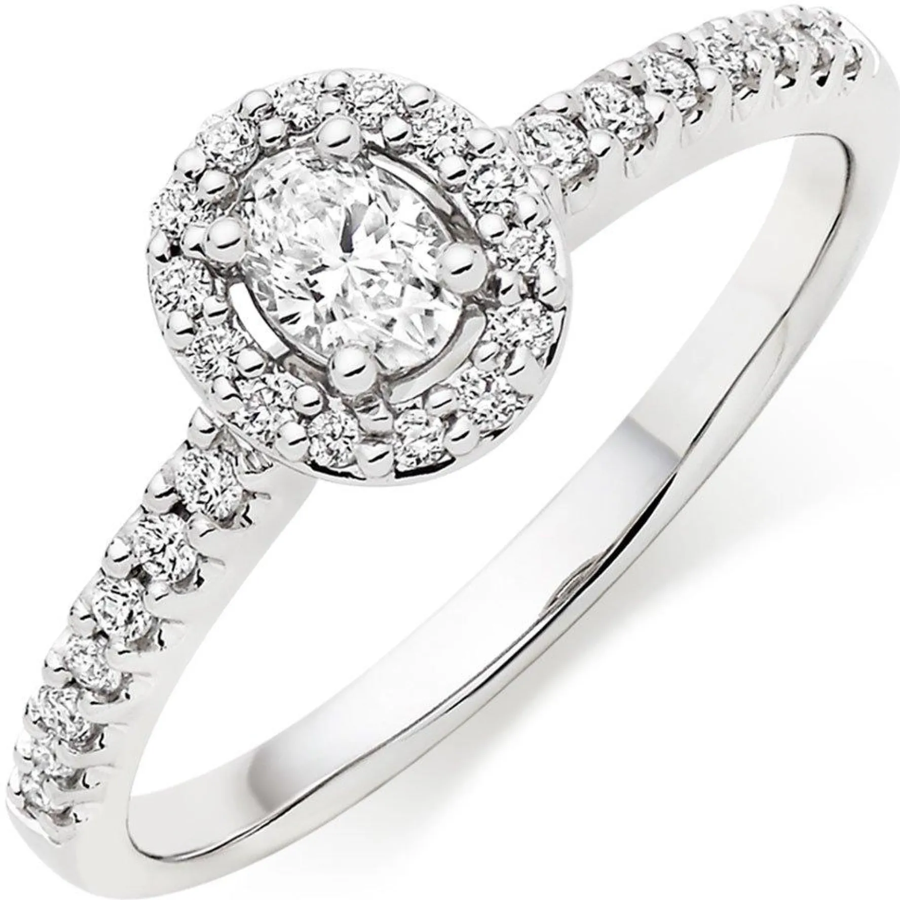 Beaverbrooks 18ct White Gold Diamond Oval Cut Halo Ring